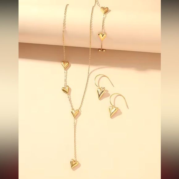 Sweet Heart Tassel Necklace female minority design love bracelet earrings Set - Picture 2 of 4